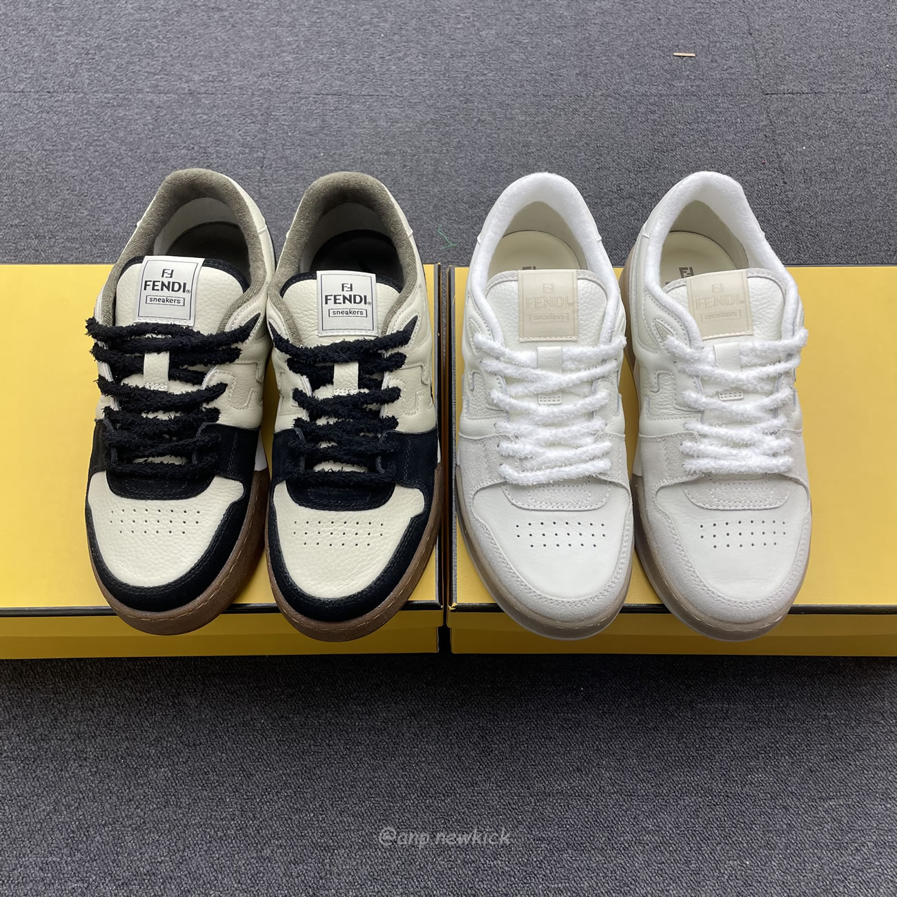 Fendi Match Cream Black White Suede And Leather Low Top Sneakers (7) - newkick.vip